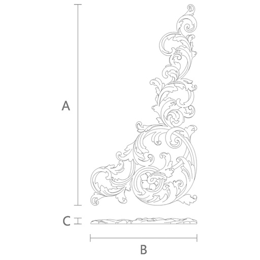 Antiquestyle solid wood corner applique, Right